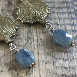 Artisan Kyanite gemstone Gold brass & sterling